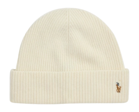 Beanie Ralph Lauren Signature Pony Herren Wool Blend Herbal Milk