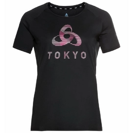 T-shirt de Sport Odlo Women SS Crew Neck Essential Print Black Graphic SS21