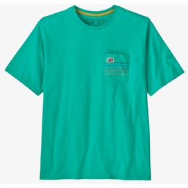 T-Shirt Patagonia Men Line Logo Ridge Stripe Organic Pocket Fresh Teal-M
