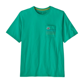 T-Shirt Patagonia Men Line Logo Ridge Stripe Organic Pocket Fresh Teal