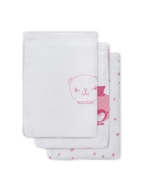 Washandje Jollein Hydrofiel Funny Bear Pink (3-delig)