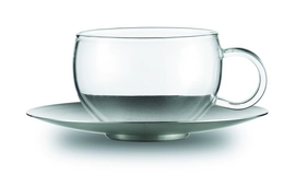 Theekop Jenaer Glas RVS Schotel (2-delig)