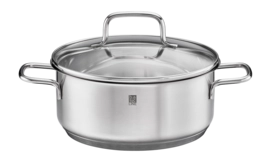 RÖSLE Basic Line Pentola Universale Acciaio Inox 18/10 24 Cm 5,8 L Con Coperchio Vetro - Adatta A Induzione