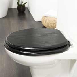 Abattant WC en bois gris et noir avec frein de chute et kit de fixation -  RETIF
