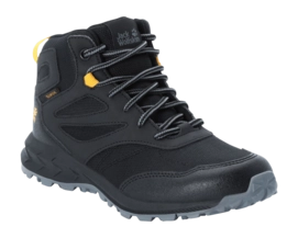 Hiking Boots Jack Wolfskin Kids Woodland Texapore Mid Black Burly Yellow XT