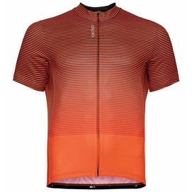 Maillot de Cyclisme Odlo Homme S/U Collar S/S Full Zip Essential Black Exuberant Orange-L