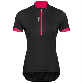 Maillot de Cyclisme Odlo Femme S/U Collar S/S 1/2 Zip Essential Black Paradise Pink