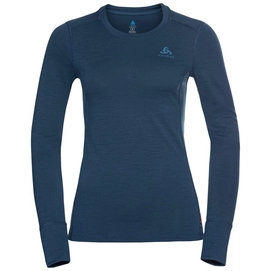 Ondershirt Odlo Women BL Top Crew Neck LS Merino 200 Blue Wing Teal Melange