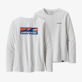 T Shirt Patagonia Women LS Cap Cool Daily Graphic Shirt Boardshort Logo White