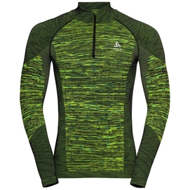 Undershirt Odlo Men BL Top Turtle Neck LS Half Zip Blackcom Lime Green Space Dye