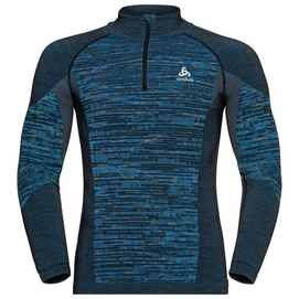 Maillot de Corps Odlo Men BL Top Turtle Neck LS Half Zip Blackcom Indigo Bunting Space Dye