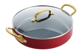 Hapjespan Greenpan Barcelona Met Keramische Antikleeflaag Met Deksel Rood/Goud 30 cm