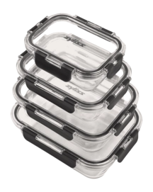 Contenitori in vetro Zyliss, Set da 4 Pirofile, Coperchio ermetico, Guarnizione Nera