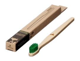 Spazzolino da denti Bambini Eco Living in legno di faggio vegetale 100%, Verde con volpe