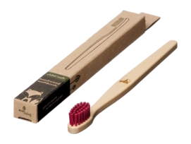 Spazzolino da denti Bambini Eco Living in legno di faggio vegetale 100%, Rosso con volpe