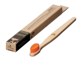 Spazzolino da denti Bambini Eco Living in legno di faggio vegetale 100%, Arancione con volpe