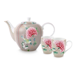 Theeset Pip Studio Blushing Birds Khaki (Set van 3)