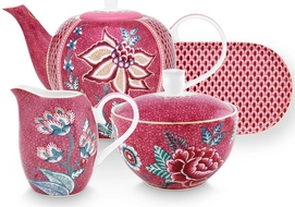 Theeset Pip Studio Flower Festival Dark Pink (Set van 4)