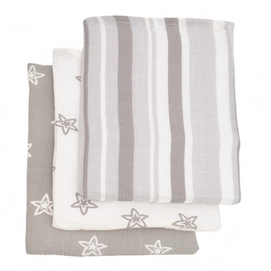 Washandje Jollein Hydrofiel Starfish Grey (set van 3)