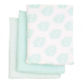 Washandje Jollein Hydrofiel Owl Mint (set van 3)