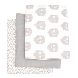Washandje Jollein Hydrofiel Owl Grey (set van 3)