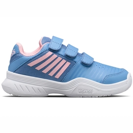 Chaussures de Tennis K Swiss Kids Court Express Strap Omni Silver Lake Blue White Orchid Pink-Taille 32,5