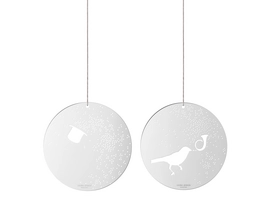 Kersthanger Georg Jensen Rond Hoed en Vogel RVS 9 cm (2-delig)