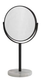 Specchio trucco Bahne con base in marmo h 34 cm, Metallo, Bianco / Nero