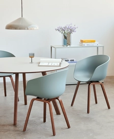 CPH 25 off white lino wb lacquer walnut base_AAC 22 dusty blue 2.0 shell wb lacquer walnut base_Pao Steel Pendant cool grey