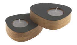Theelichthouder Lind DNA Curve Nature Nupo Anthracite (Set van 2)