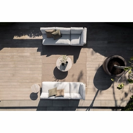 6---2023 M&L aged teak Rider lounge - aged teak Jago lounge chair- fibre Vidor coffee table linen - crochette pouffe moss - face to face