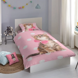Dekbedovertrek Good Morning Kids Sweet Cat Pink Flanel