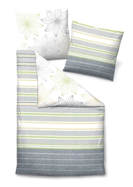 Bettwäsche Biberna Flower Stripe Grau Mako-Satin
