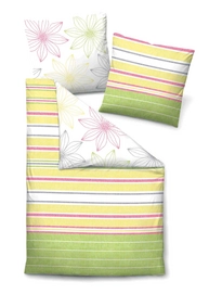 Bettwäsche Biberna Flower Stripe Gelb Mako-Satin