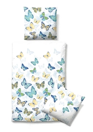 Bettwäsche Biberna Butterflies Azurblau Mako-Satin