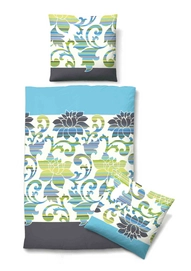 Bettwäsche Biberna Flowerstripe Niagara Mako-Satin