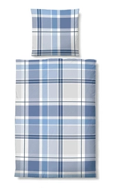 Bettwäsche Biberna Checked Kornblau Mako-Satin