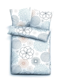 Bettwäsche Biberna Mako-Satin Blau Blumenmuster