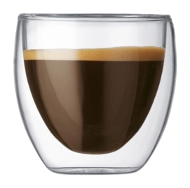 Bicchiere caffe Espresso Ristretto doppio vetro multiuso Bodum Pavina 80 ml, Set da 6, Trasparente