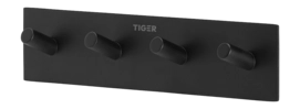 Gancio appendi asciugamano da 4 Tiger Square Multi, Acciaio Inox, Nero opaco
