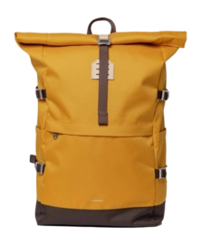 Rucksack Sandqvist Unisex Icon Rolltop Golden Yellow With Natural Leather L