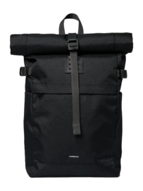 Rucksack Sandqvist Unisex Icon Rolltop Black / Black With Black Leather M