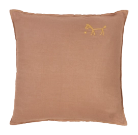Dekokissen Nobodinoz L1N0 Embroid. Square Cushion Fr Linen Noisette (45 x 45 cm)