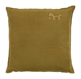 Dekokissen Nobodinoz L1N0 Embroid. Square Cushion Fr Linen Moss Green (45 x 45 cm)