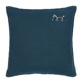 Dekokissen Nobodinoz L1N0 Embroid. Square Cushion Fr Linen Deep Blue (45 x 45 cm)