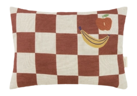 Dekokissen Nobodinoz Vibes Rect. Cushion Linen S Maroon Checks Fruits (33 x 23 cm)