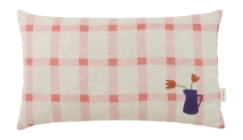 Dekokissen Nobodinoz Vibes Rect. Cushion Linen M Pink Windowpane Tulips (47 x 27 cm)