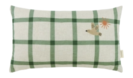 Dekokissen Nobodinoz Vibes Rect. Cushion Linen M Green Windowpane Bird (47 x 27 cm)