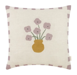 Dekokissen Nobodinoz Vibes Square Cushion Linen Lilac Checks Flowers (42 x 42 cm)