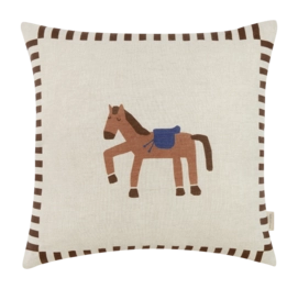 Dekokissen Nobodinoz Vibes Square Cushion Linen Charcoal Stripes Horse (42 x 42 cm)